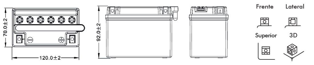 Schéma avec dimensions de la batterie FQS Battery FQSYB4L-B