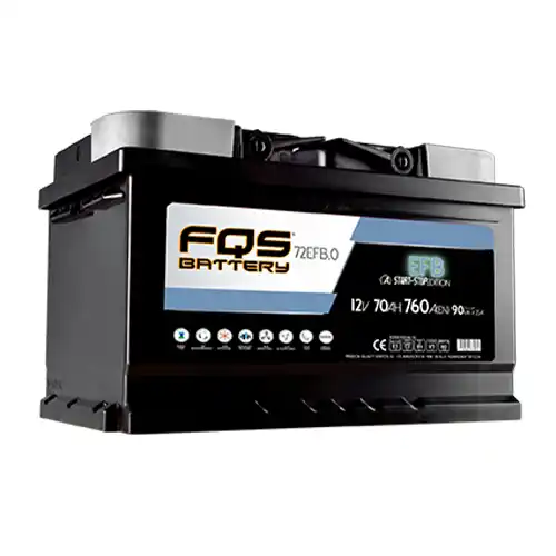 Batería para turismo de tecnología EFB que representa a la subcategoría de producto BATERIAS EFB PARA TURISMO de la categoría de productos BATERIAS PARA TURISMOS y además a la subcategoría de BATERIAS APRA TURISMOS CON SISTEMAS START STOP de FQS BATTERY