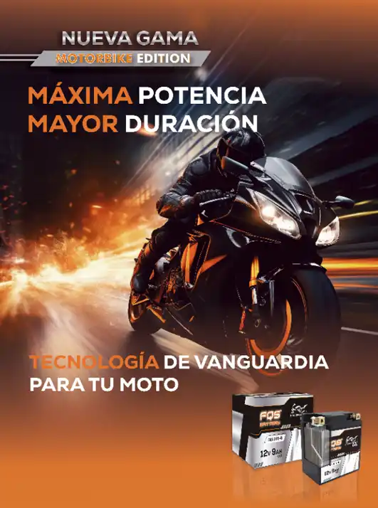 Imagem promocional de baterias de moto da marca FQS Battery